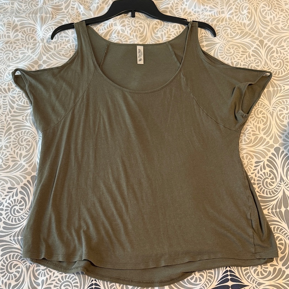 Victoria's Secret Olive Green Cold-Shoulder Short Sleeve Tee